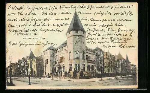AK Karlsruhe i. B., Bismarckstrasse Ecke Westendstrasse