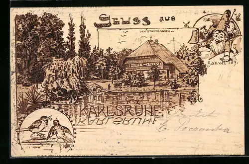 Lithographie Karlsruhe, Schwarzwaldhaus im Stadtgarten