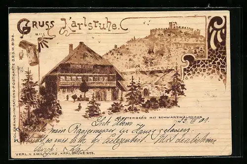 Lithographie Karlsruhe, Lauterberg mit Schwarzwaldhaus