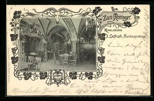 AK Karlsruhe, Gasthaus Zum Moninger, Innenansicht