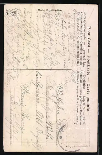 Präge-AK Zwei Kinder mit Blumen im Ballonkorb