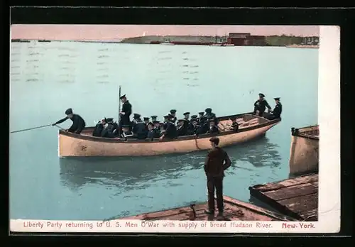 AK New York, Liberty Party returning to US Men O`War with supply of bread Hudson River