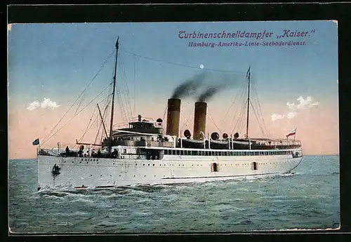 AK Turbinenschnelldampfer Kaiser der H.-A.-Linie in der Dämmerung