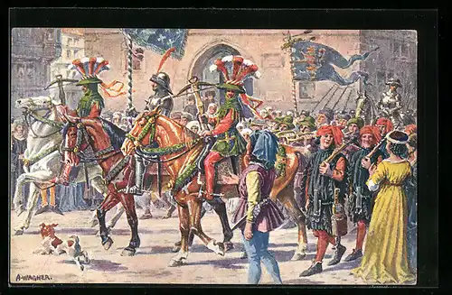 Künstler-AK Kassel, Tausendjahrfeier 1913, Im Jahre 1413, Festlicher Aufzug der Casseler Bürgerschützen