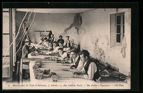 AK Aubusson, Manufacture de Tapis, J. Schenk, 12, Rue Gaillon, Paris, Un Atelier à Tapisserie, Teppichweberei