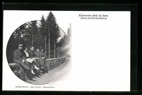 AK Excursion dans le Jura, Route du Col-des-Roches, Gruppe von Blinden