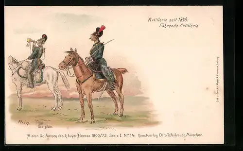 AK Soldaten der fahrenden Artillerie in Uniform zu Pferde