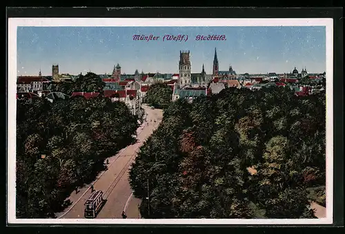 AK Münster /Westf., Strassenpartie mit Strassenbahn