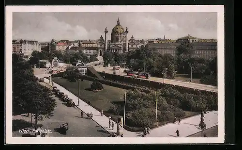 AK Wien, Karlsplatz mit Strassenbahn