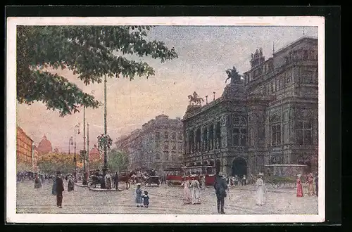 AK Wien, Strasse Opernring mit Strassenbahn