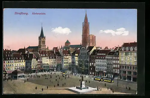 AK Strassburg, Kleberplatz mit Denkmal und Strassenbahn