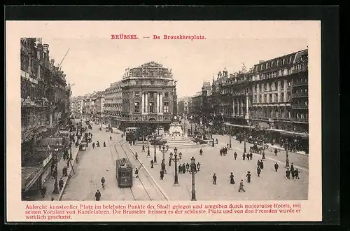 AK Bruxelles, Place de Brouckère et Monument Anspach, Strassenbahn