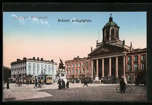 AK Brüssel, Königsplatz mit Strassenbahn