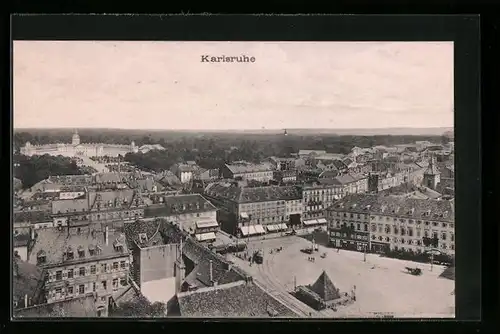 AK Karlsruhe, Ortsansicht aus der Vogelschau
