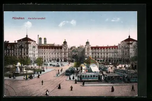 AK München, Karlstorrondell mit Strassenbahn