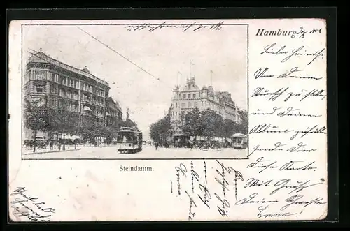 AK Hamburg, Steindamm mit Strassenbahn