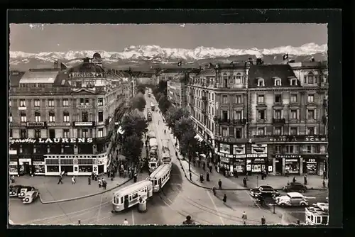 AK Zürich, Bahnhofstrasse mit Geschäften und Strassenbahn
