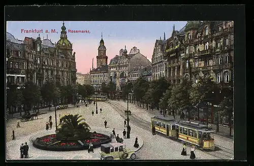 AK Frankfurt a. M., Rossmarkt mit Strassenbahn