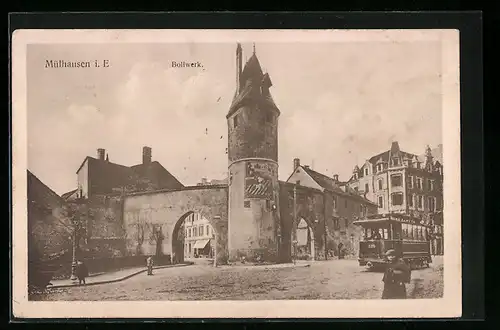 AK Mülhausen i. E., Bollwerk mit Strassenbahn