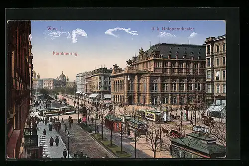 AK Wien, Kärntnerring mit Hofoperntheater und Strassenbahn