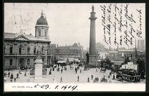 AK Hull, City Square, Strassenbahn