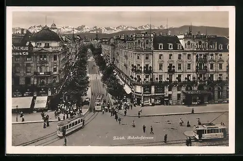 AK Zürich, Strassenbahnen in der Bahnhofstrasse