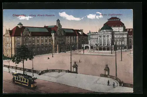 AK Chemnitz, König Albert-Museum und Strassenbahn