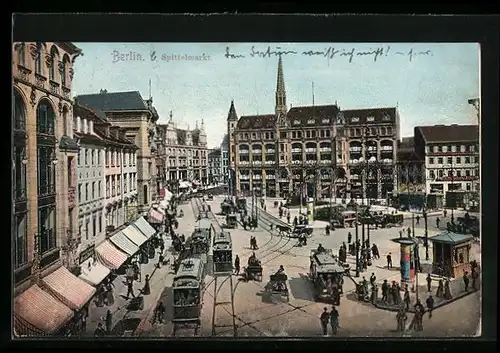 AK Berlin, Spittelmarkt mit Strassenbahnen von oben