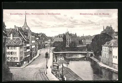 AK Strassburg, Nicolausstaden & Drechenschule, Strassenbahn