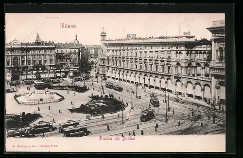 AK Milano, Piazza del Duomo, Strassenbahn