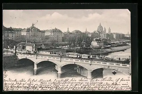 AK München, Steinsdorfstrasse und Lukaskirche, Strassenbahn