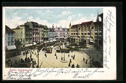 AK Berlin, Strassenbahnen am Spittelmarkt