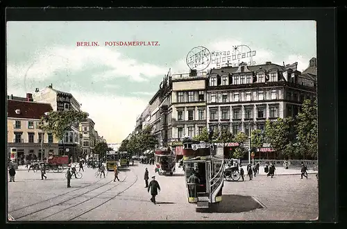 AK Berlin, Strassenbahnen am Potsdamerplatz