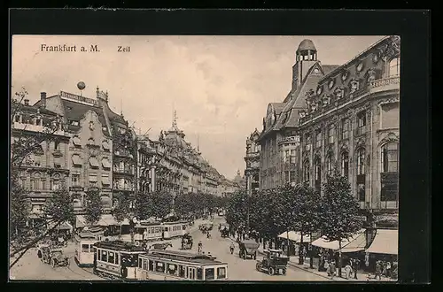 AK Frankfurt a. Main, Zeil mit Strassenbahnen