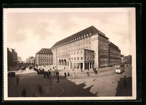 AK Bochum, Strassenbahn vor dem Rathaus