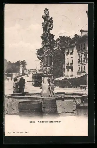 AK Bern, Strassenbahn am Kindlifresserbrunnen