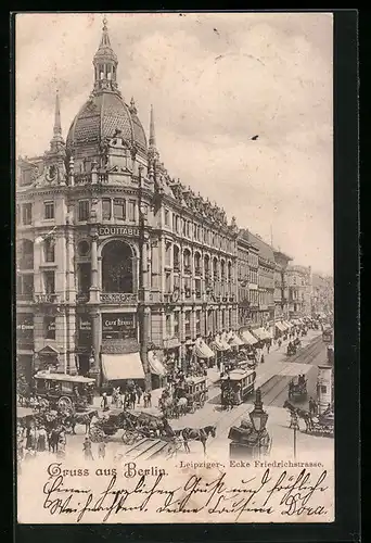 AK Berlin, Strassenbahn an der Leipziger-, Ecke Friedrichstrasse