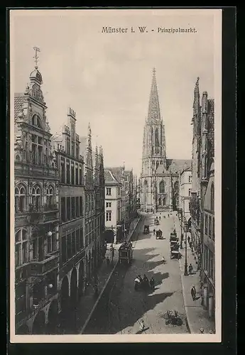 AK Münster i. W., Prinzipalmarkt mit Strassenbahn