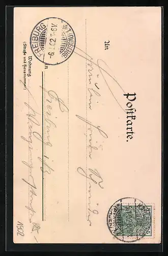 AK Karlsruhe, St. Bernhardskirche und Strassenbahn