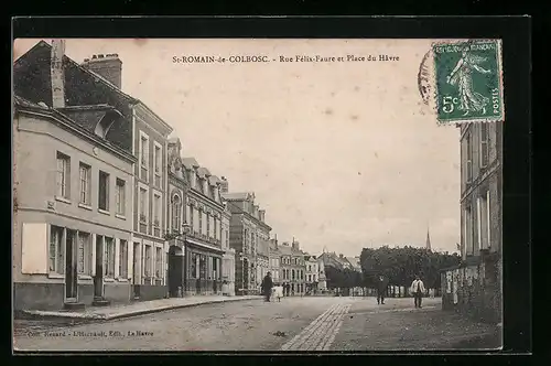 AK Saint-Romain-de-Colbosc, Rue Félix-Faure et Place du Hâvre