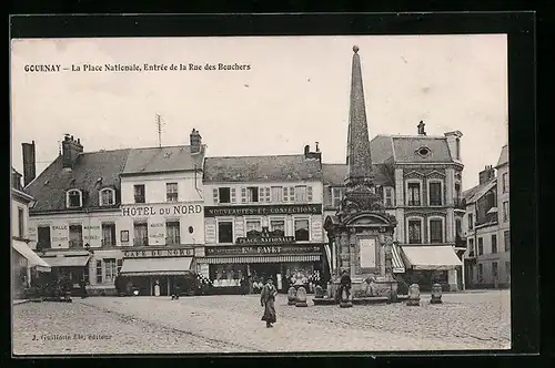 AK Gournay, Hôtel du Nord, La Place Nationale, Entrée de la Rue des Bouchers