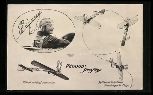 AK Pégoud`s Sturzflüge, Salto-mortale-Flug, Flugzeug