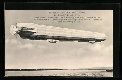 AK Zeppelin`s Luftschiff neues Modell, Das Luftschiff in voller Fahrt