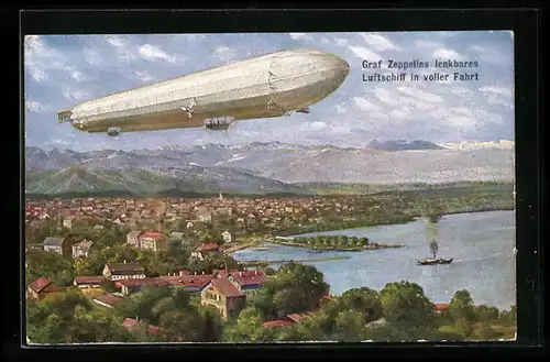 AK Le dirigeable Zeppelin en plein vol, Graf Zeppelins lenkbares Luftschiff in voller Fahrt