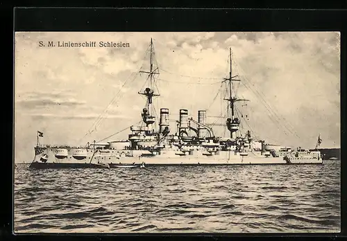 AK Kriegsschiff SM Linienschiff Schlesien am Liegeplatz