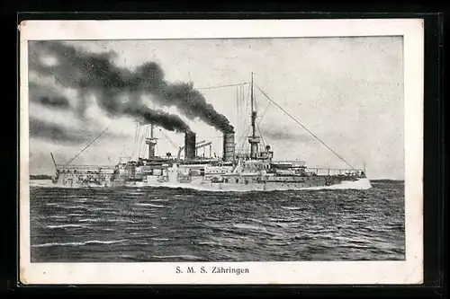 AK Kriegsschiff SMS Zähringen unter Volldampf