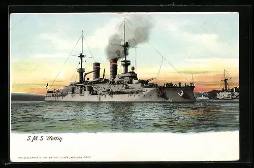 AK Kriegsschiff S.M.S. Wettin in Fahrt
