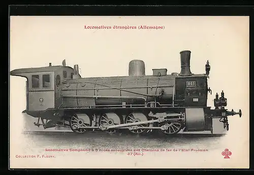 AK Eisenbahn, 861, Locomotive Compound a 8 roues accouplees des Chemis de fer de l`Etat Prussien