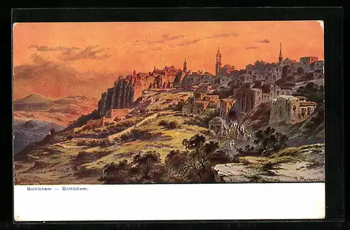 Künstler-AK Bethlehem, Ortsansicht im Abendrot