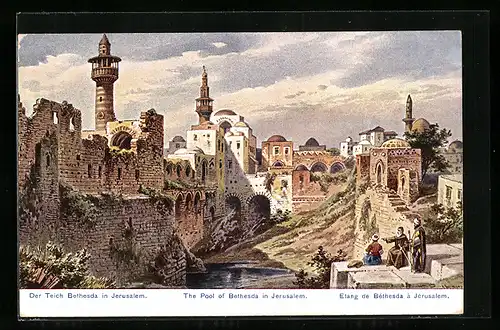 Künstler-AK Friedrich Perlberg: Jerusalem, Blick zum Teich Bethesda